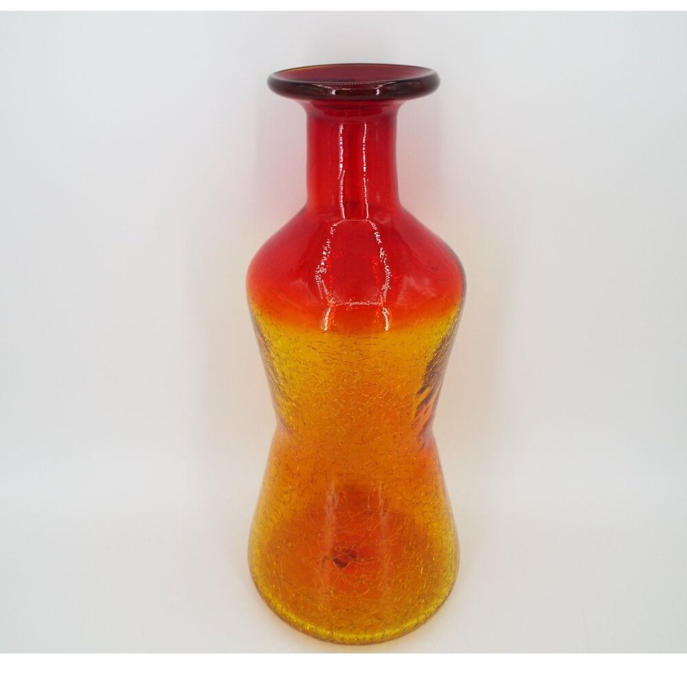 Vintage Amberina Hand Blown 11" Crackle Glass Decanter Vase NO STOPPER